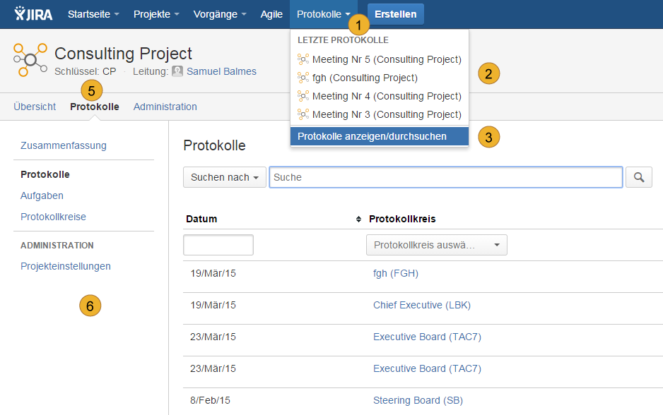 AgileMinutes - Struktur, Navigation, Übersicht Menus